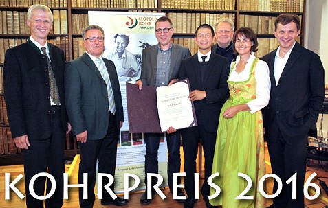 Leopold Kohr Preis, Tauriska, 2016, Niko Paech, Christian Vötter, Susanna Vötter-Dankl, Alfred Winter, Erwin Thoma, Heinrich Schellhorn, Van Bo Le-Mentzel, Universität Salzburg, Verleihung