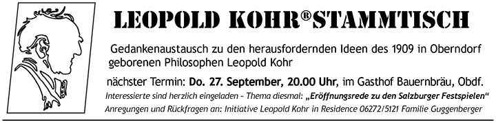 Leopold Kohr Stammtisch, Oberndorf, Gedankenaustausch, Philosophie
